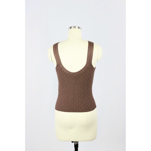ABERCROMBIE & FITCH Brown Viscose Checkered Knit Slim Scoop Neck Tank, Size S - Picture 3 of 8